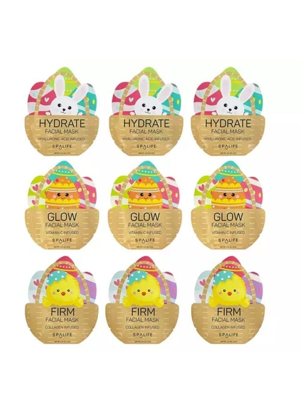Spa Life Spring Easter Holiday Facial Masks 9 Pack